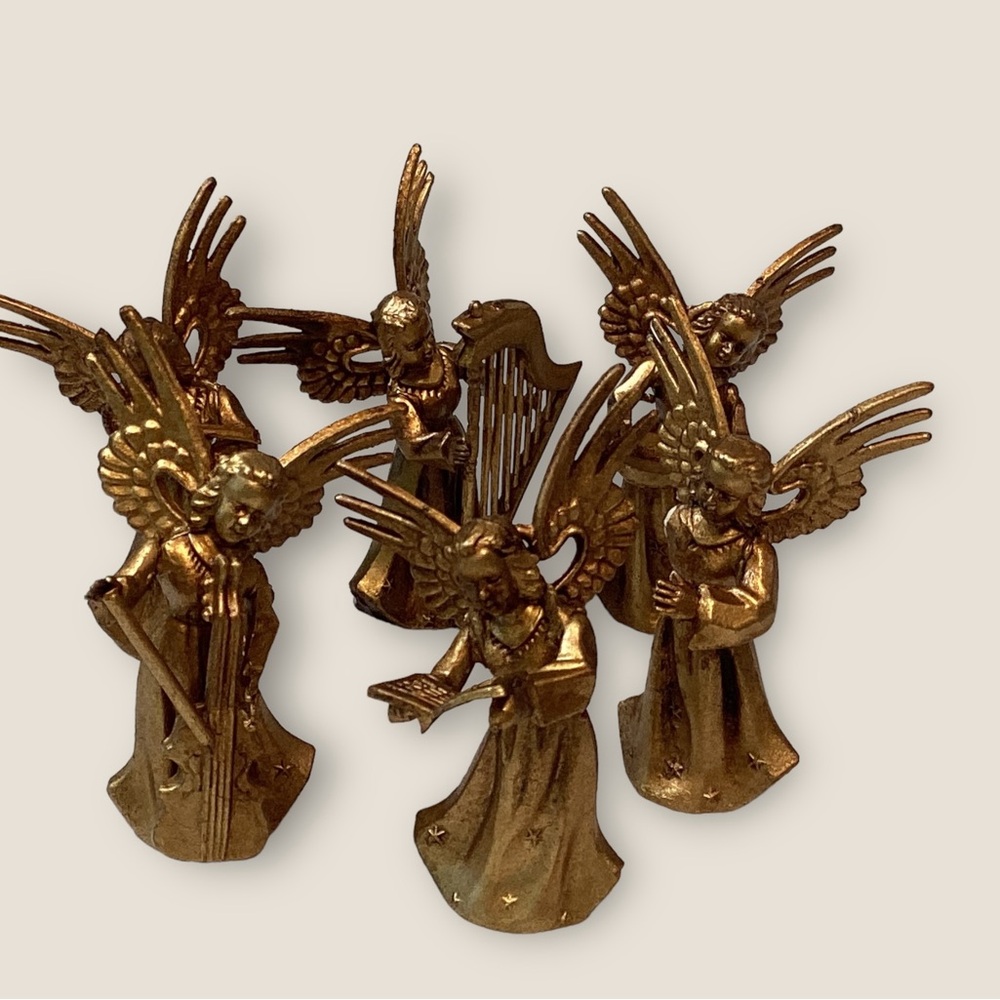 Angel Musicians  Lot of Six Ornaments Gold British Hong Kong